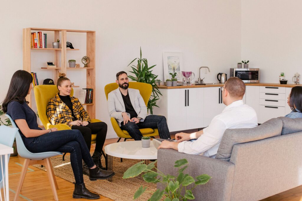 Team members discussing SEO
